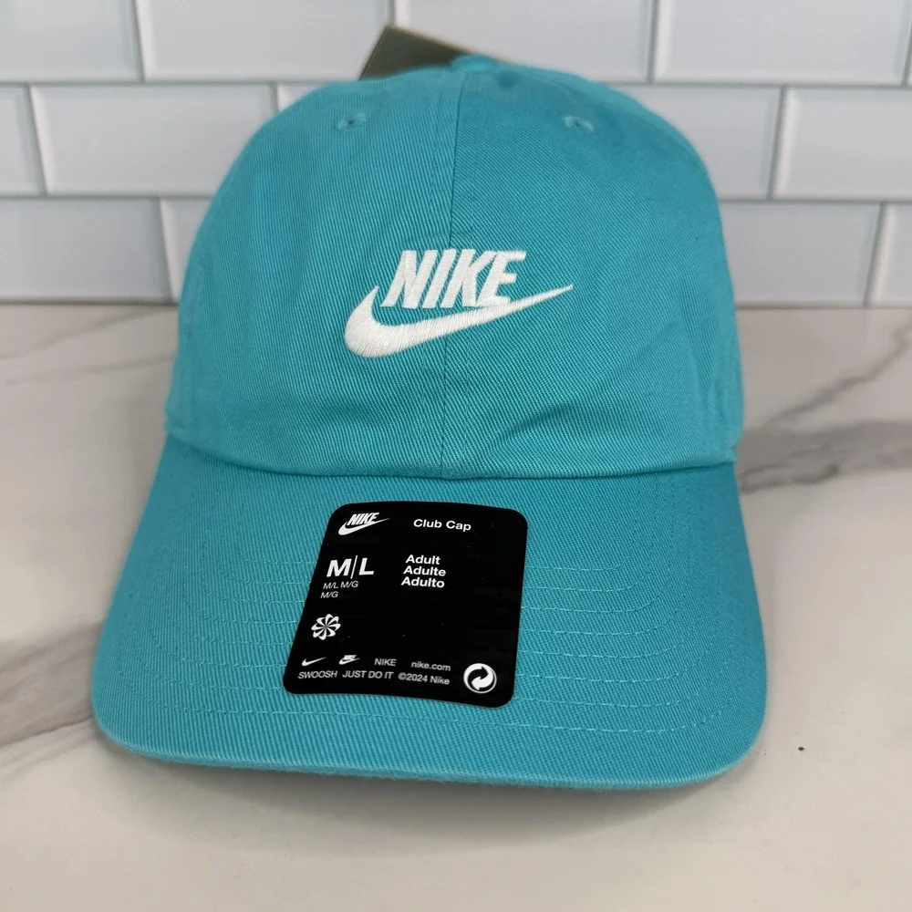 Nike Hat Cap Strap Back Mens M/L Teal Blue Club Cap Swoosh Logo Baseball